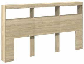 Armário de cabeceira c/ luzes LED 180x17x102 cm carvalho sonoma