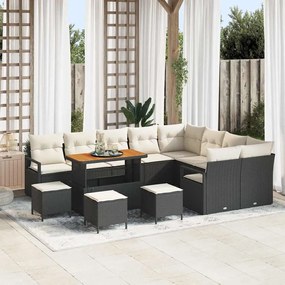 Conjunto de Sofá de Jardim vidaXL 13 Peças com Almofadas de Polirattan Preto