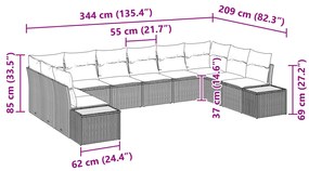 Conjunto de Sofás de Jardim com Almofadas Preto Vime Sintético Acácia