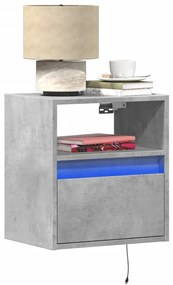Mesa de cabeceira de parede com luzes LED cinzento cimento