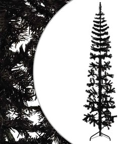 Meia árvore de Natal fina com suporte 210 cm preto