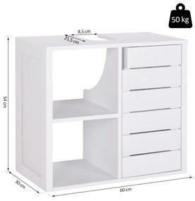 Armário de Banheiro Baixo com Prateleiras e Armário 60x30x54 cm Branco