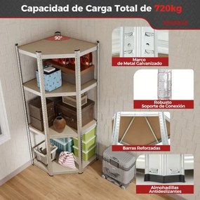 Estante de canto metálica 4 níveis Carga 720 kg para armazém Despensa e cozinha 100 x 80 x 180 cm Prateado