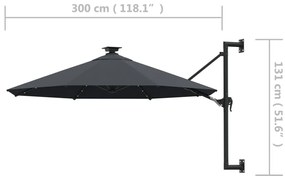 Guarda-sol para jardim de parede c/ luzes LED 300 cm antracite