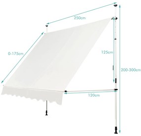 Toldo telescópico e retrátil resistente aos raios UV impermeável com manivela manual altura regulável para janela varanda 250 x 125 cm bege