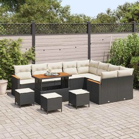 Conjunto de Sofá de Jardim de 13 Peças com Almofadas Preto Vime Acácia