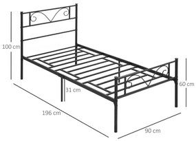 Estrutura de Cama Individual de Metal 31cm para Colchão 90x190cm com C