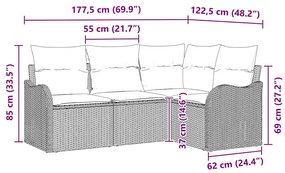 Conjunto de Sofá de Jardim com 4 Peças e Almofadas Beje em Rattan de P