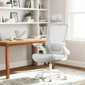 Cadeira de escritório ergonómica, giratória com função basculante em malha cinzenta