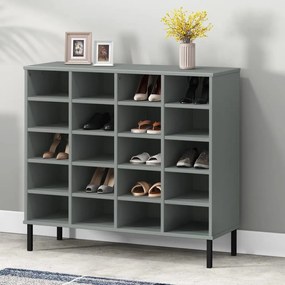 350998 vidaXL Sapateira pernas metal 95x35x87 cm madeira maciça OSLO cinzento