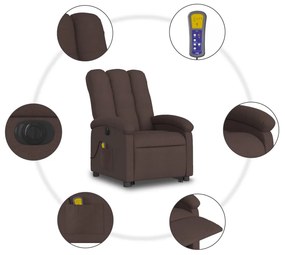 Poltrona elétrica elevatória massagens tecido castanho-escuro