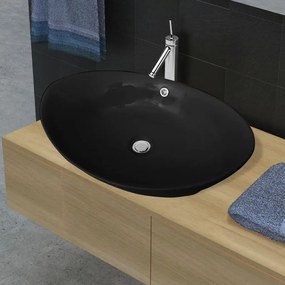 140680 vidaXL Lavatório cerâmico oval preto 59 x 38,5 cm