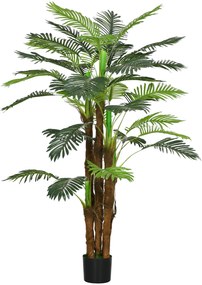 HOMCOM Palmeira Artificial 1,6 m Árvore Artificial Tronco Ramos Musgo Folhas Grande Realismo Vaso Incluso | Aosom Portugal