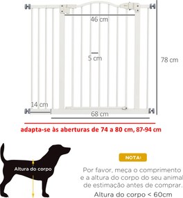 Barreira de Segurança para Cães com Largura Ajustável 74-94 cm e Extensão para Escadas e Portas Branco