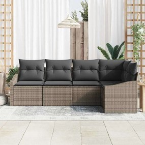 Conjunto de Sofá de Jardim de 5 Peças com Almofadas Cinza em Rattan Si