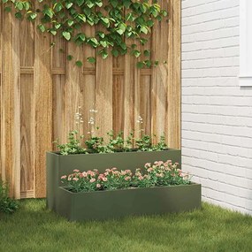 vidaXL Plantadeira 2-Andares 100x60x45 cm Verde-Azeitado Aço