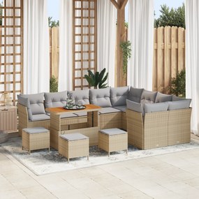 Conjunto de Sofá de Jardim vidaXL com Almofadas Bege Rattan Acácia