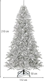 Árvore de Natal artificial nevada com 210 cm, 65 luzes esféricas, 350 luzes LED brancas quentes, 905 pontas de ramos e temporizador prateado