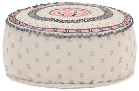 vidaXL Pufe redondo com bordado 60x25 cm algodão multicolorido