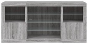 Aparador com luzes LED 142,5x37x67 cm cinzento sonoma