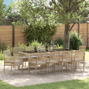 vidaXL Conjunto de Jantar de Jardim 11 pcs Bege 250 x 100 x 75 cm