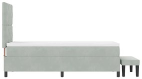 Cama Box Spring com Colchão e Banco Cinza Claro 80x200 cm Veludo