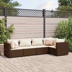 vidaXL 5 pcs conjunto lounge jardim c/ almofadões vime PE castanho