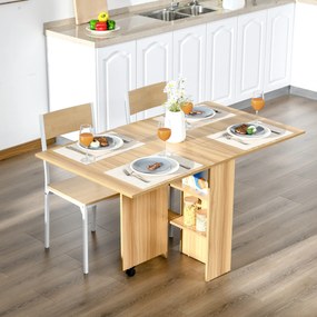 Mesa de Sala de Jantar Dobrável com Rodas Mesa Multifuncional para Sala de Jantar com 3 Formas 140x80x74cm Madeira