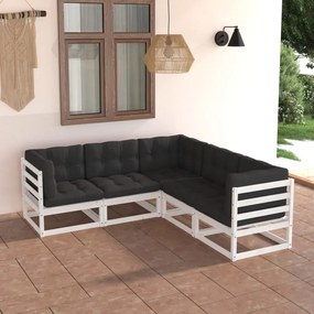 5 pcs conjunto lounge de jardim c/ almofadões pinho maciço