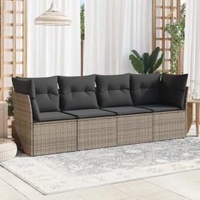 vidaXL 4 pcs conjunto sofás de jardim c/ almofadões vime PE cinzento