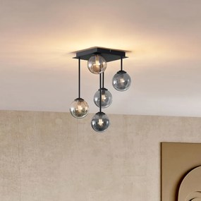 Candeeiro de Teto Moderno Preto com Âmbar e Vidro Fumê 5 Luzes - Athens