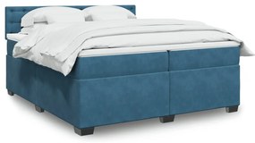 Cama com molas/colchão 200x200 cm veludo azul