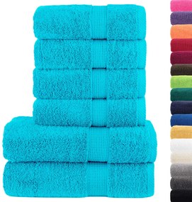 6pcs Conjunto toalhas banho premium SOLUND 600 gsm turquesa