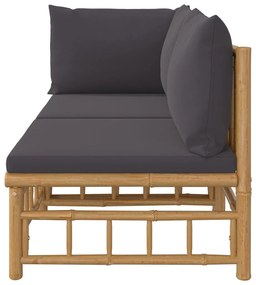 2pcs conj. lounge de jardim bambu c/ almofadões cinzento-escuro