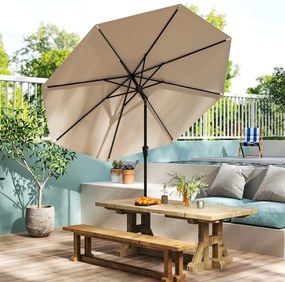 Guarda-sol jardim de 270 cm com 8 varas robustas, toldo ventilado resistente com inclinação por botão Castanho