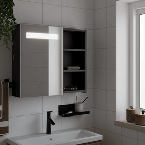 Armário espelhado p/ casa de banho c/ LEDs 60x13x52 cm preto