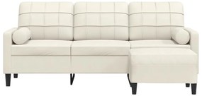 Sofá de 3 lugares com apoio de pés 180 cm veludo cor creme