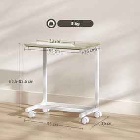 Mesa Auxiliar com Rodas Altura Ajustável Superfície Inclinável e Estrutura de Metal 55x36x62,5-82,5 cm Madeira