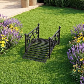 Ponte de jardim metálica decorativa 101,5 x 45 x 43,5 cm com corrimões laterais e motivos estéticos, com capacidade de carga de 150 kg, para lago, pát