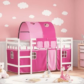 vidaXL Cama alta p/ criança c/ túnel 80x200 cm pinho maciço rosa