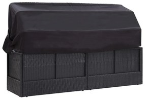 Sofá-cama de exterior com toldo vime PE preto
