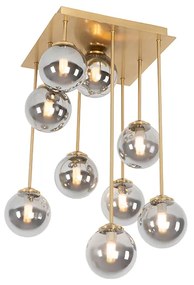 Plafond inteligente dourado com vidro fumado 9 luzes incluindo 9 Wifi G9 - Athens