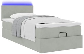 Estrutura cama otomana colchão 80x200 cm veludo cinzento claro