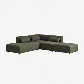 Sofá Modular De Canto Em 3 Peças Com Chaise Longue À Esquerda E Puff Fogler Tecido Pele De Borrego Verde Sálvia - Sklum