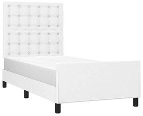 Estrutura de cama c/ cabeceira couro artificial 90x190cm branco