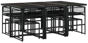 11 pcs conjunto de jantar p/ jardim c/ almofadões vime PE preto