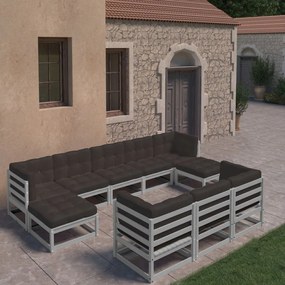 vidaXL 10pcs conjunto lounge de jardim + almofadões pinho maciço cinza