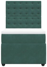 Cama com molas/colchão 90x200 cm veludo verde-escuro