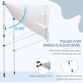 Toldo Manual Retrátil 200x150 cm com Manivela de Alumínio Ângulo Ajustável Proteção Solar para Varanda Jardim Pátio Branco