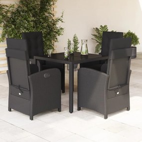 vidaXL 5 pcs conjunto de jantar p/ jardim c/ almofadões vime PE preto